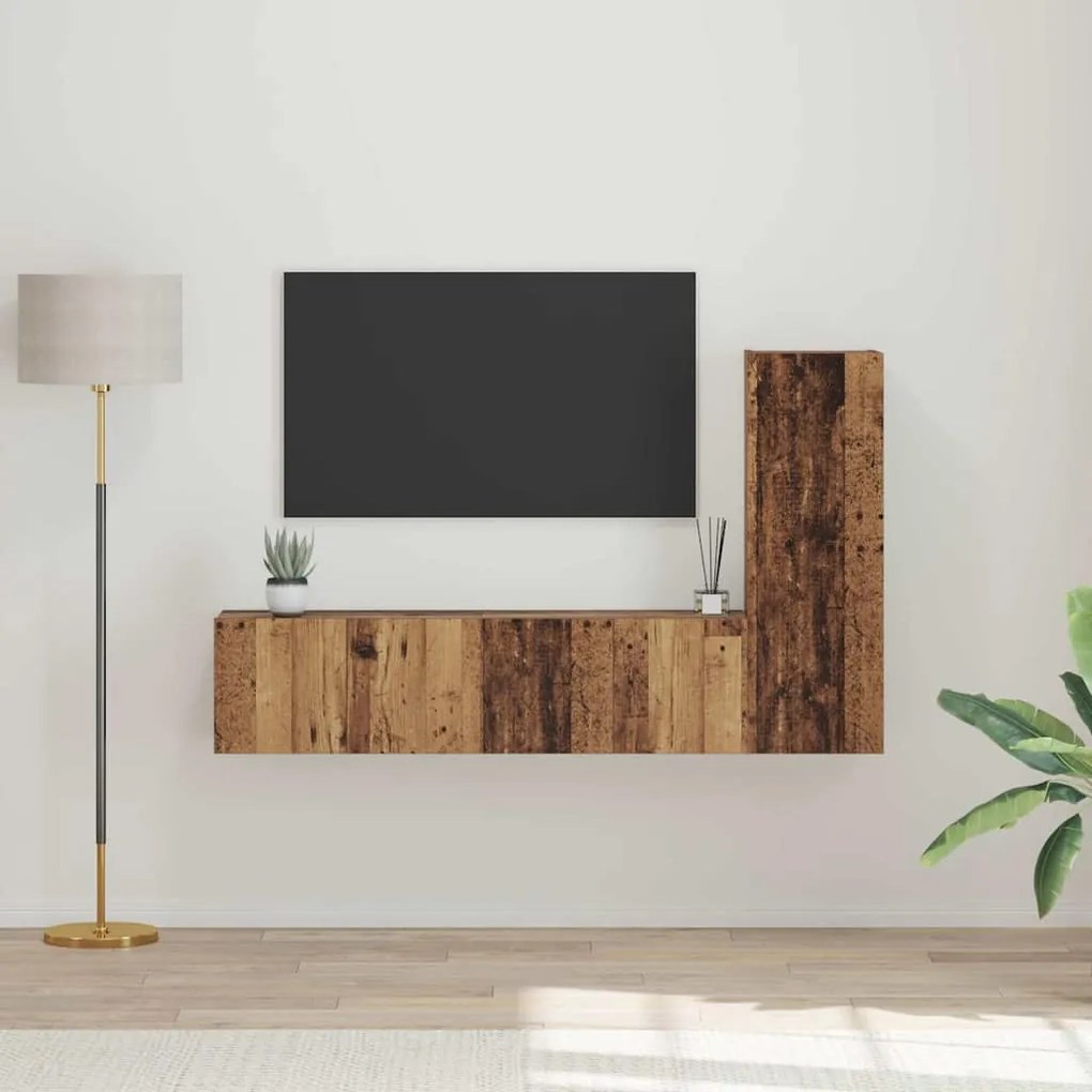 vidaXL Σετ επίπλου τηλεόρασης 3 pcs Παλαιό ξύλο 150.5 x 30 x 90 εκ.