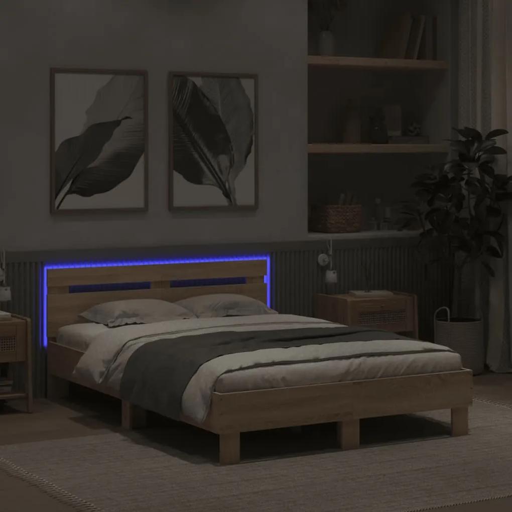 vidaXL Πλαίσιο Κρεβατιού με Κεφαλάρι/LED Sonoma δρυς 120x200 εκ.