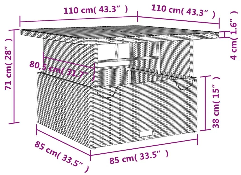 Τραπέζι Κήπου Μαύρο 110x110x71 εκ. Συνθετικό Ρατάν/Ξύλο Ακακίας - Μαύρο