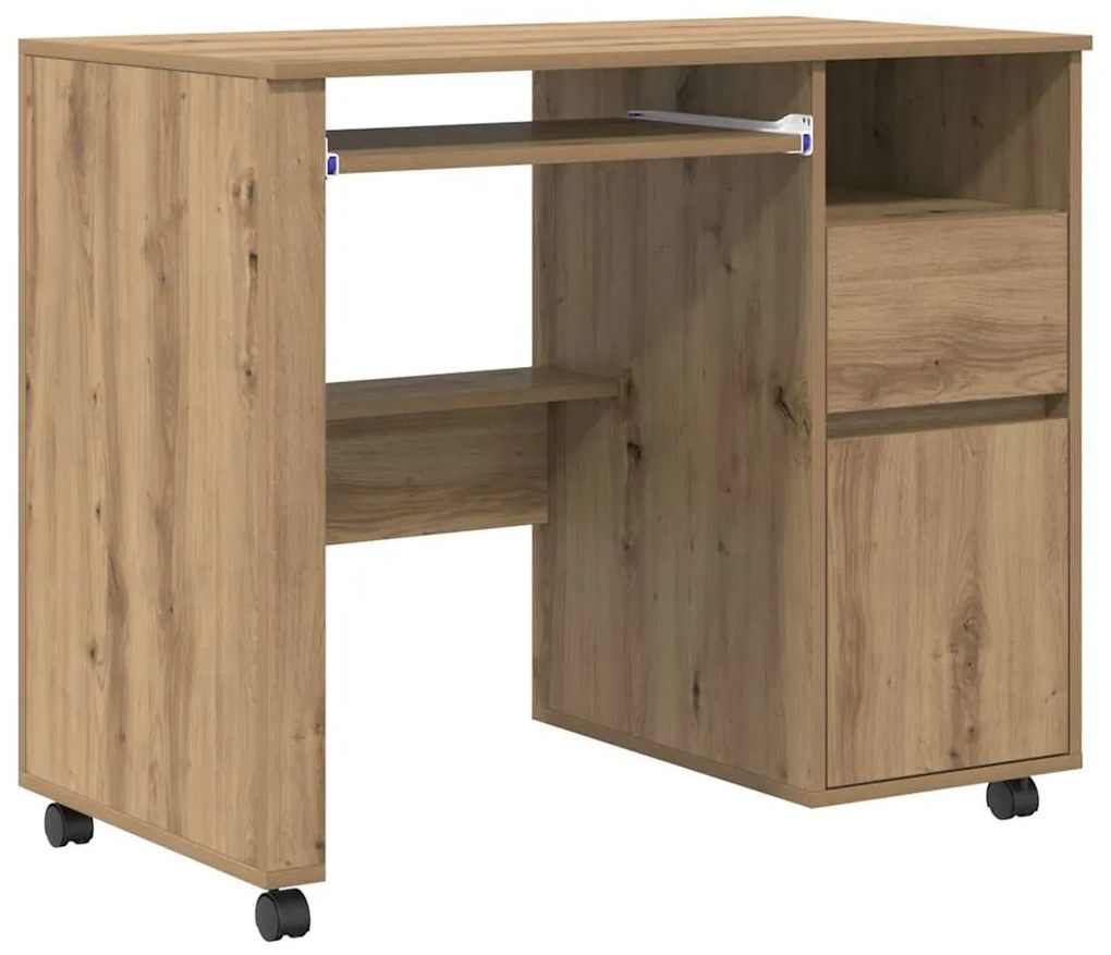vidaXL Γραφείο με Ρόδες με συρτάρι artisan δρυς 91 x 50 x 77 εκ.