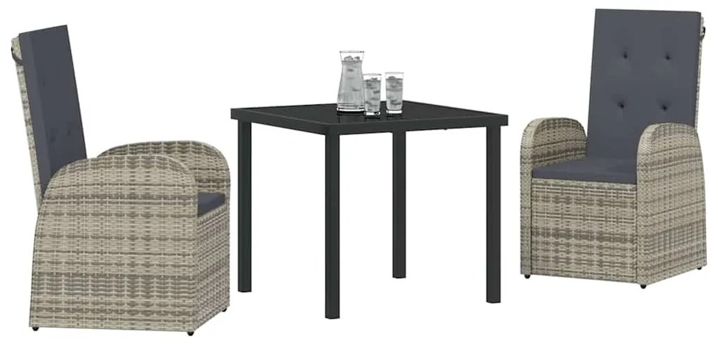 vidaXL Σέτ φαγητού για κήπο με μαξιλάρι 3 pcs Γκρι συνθετικό ρατάν