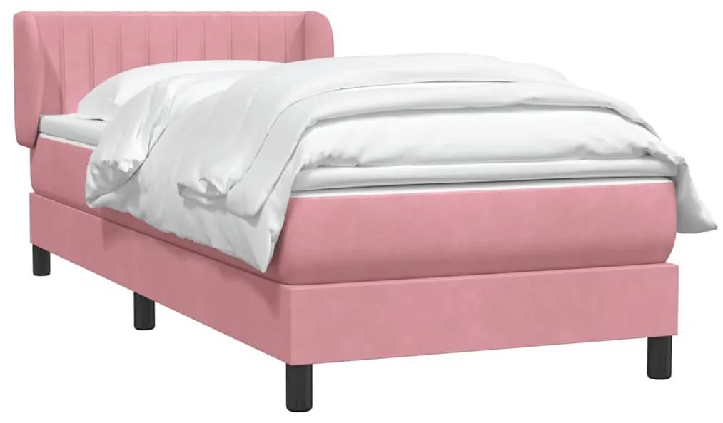 Κρεβάτι Boxspring με Στρώμα Ροζ 90x220 εκ. Βελούδινο - Ροζ