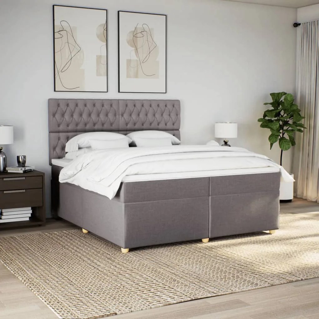 Κρεβάτι Boxspring με Στρώμα Taupe 200x200 εκ. Υφασμάτινο - Μπεζ-Γκρι