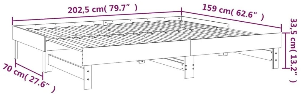 Καναπές Κρεβάτι Συρόμενος Λευκός 2x(80x200) εκ. από Μασίφ Πεύκο - Λευκό