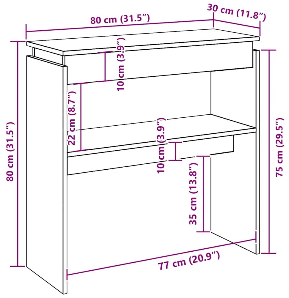 vidaXL Τραπέζι Κονσόλα Καπνιστή Δρυς 80x30x80 εκ. Επεξεργασμένο Ξύλο