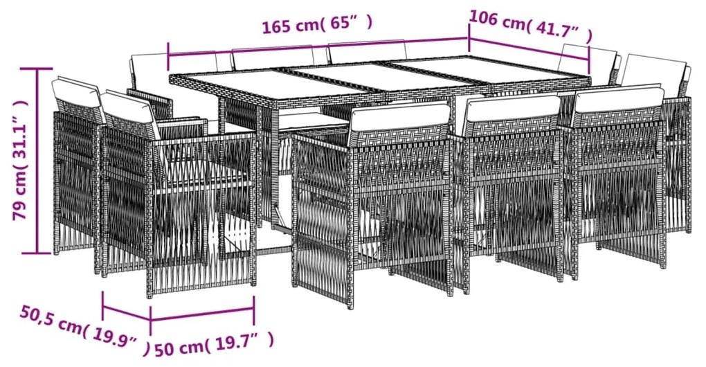 vidaXL Σετ Τραπεζαρίας Κήπου 11 τεμ. Μπεζ Συνθετικό Ρατάν με Μαξιλάρια