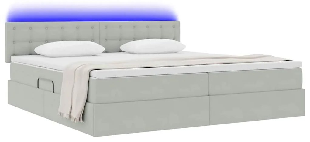 vidaXL Κρεβάτι με αποθηκευτικό χώρο και LED Ανοιχτό γκρι 200 x 200 cm