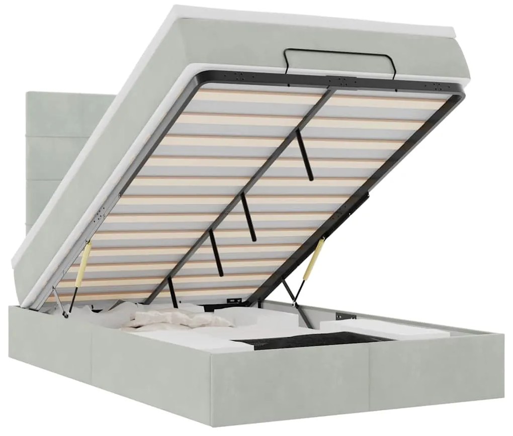 vidaXL Οθωμανικό κρεβάτι με στρώματα & LEDs Ανοιχτό γκρι Βελούδο