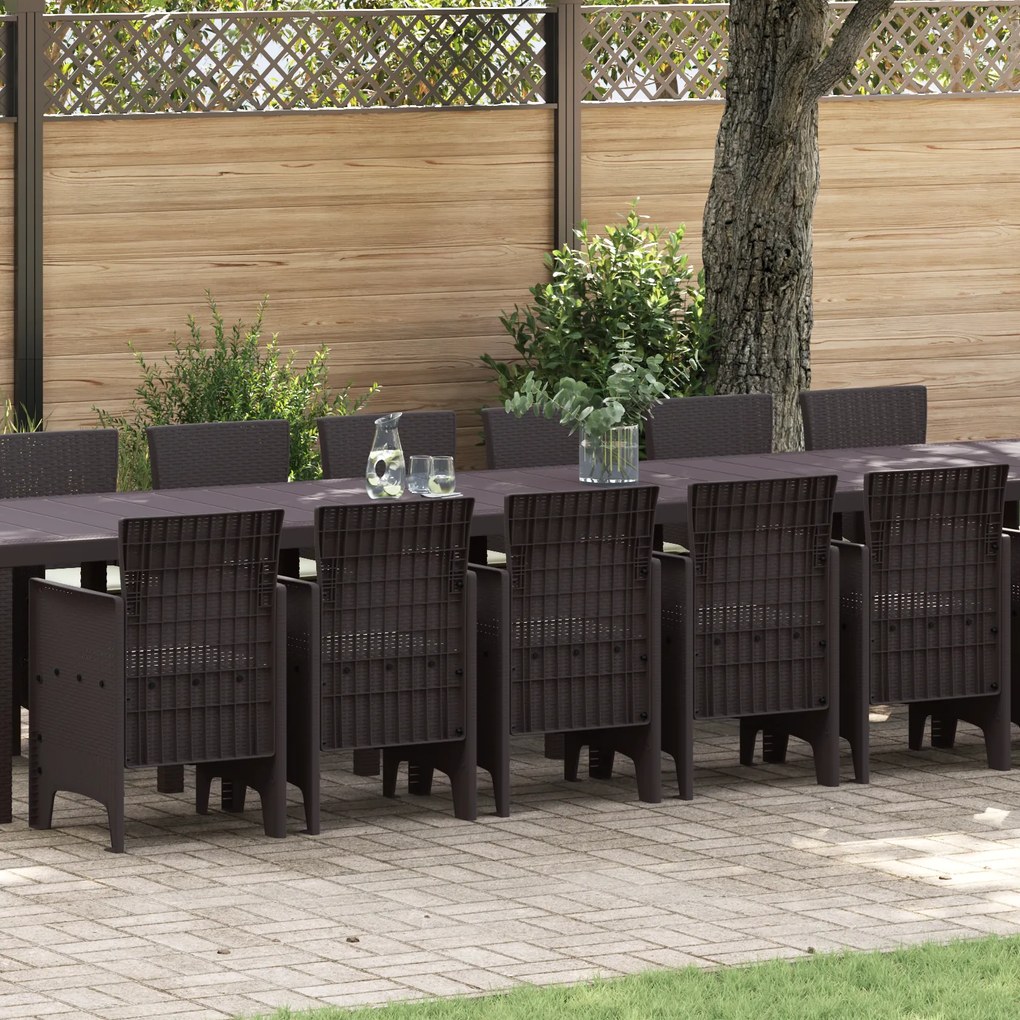 vidaXL Σετ Τραπεζαρίας Κήπου 17 pcs Καφέ Large Ρατάν πολυαιθυλενίου