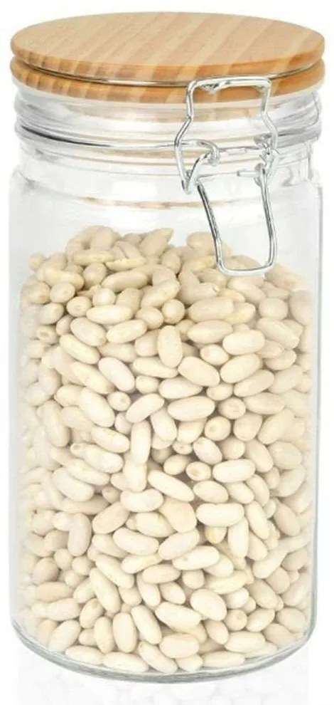 Βάζο Αποθήκευσης Medium LBTAH-CC69341 Φ10x20cm 1000ml Clear-Natural Andrea House Wood, Glass
