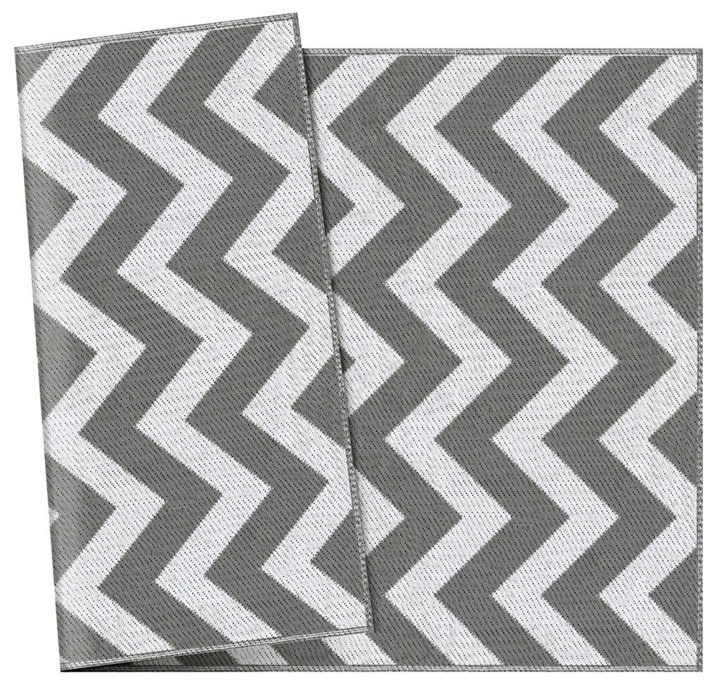 Outsunny Εξωτερικό Χαλί, Αδιάβροχο, Διπλής Όψης, Υψηλής Ποιότητας Συνθετική Ίνα, Ανοιχτό Γκρι+Λευκό, 121 x 182 εκ.