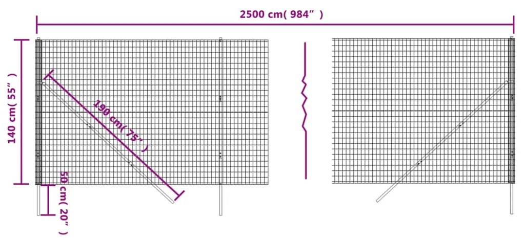 vidaXL Συρματόπλεγμα Περίφραξης Ανθρακί 1,4x25 μ. Γαλβανισμένο Ατσάλι