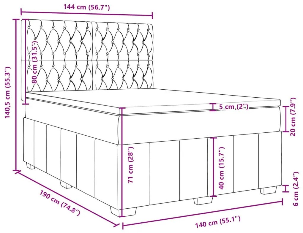 Κρεβάτι Boxspring με Στρώμα Ανοιχτό Γκρι 140x190 εκ. Υφασμάτινο - Γκρι