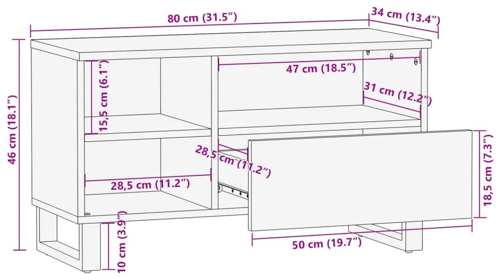 ΈΠΙΠΛΟ ΤΗΛΕΟΡΑΣΗΣ 80X34X46 ΕΚ. ΑΠΟ ΜΑΣΙΦ ΞΥΛΟ ΑΚΑΚΙΑΣ 377520