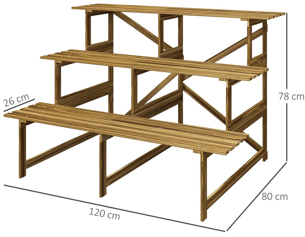 Σκάλα για φυτά Outsunny, ράφι για λουλούδια, 3 βαθμίδες, ξύλο ελάτης, 120 x 80 x 78cm