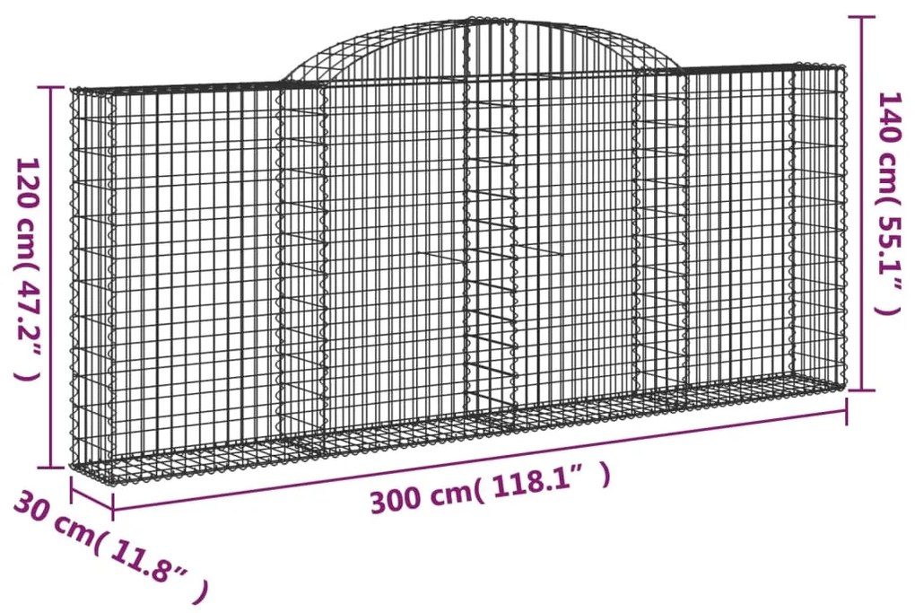 vidaXL Συρματοκιβώτια Τοξωτά 25 τεμ. 300x30x120/140 εκ. Γαλβαν. Ατσάλι