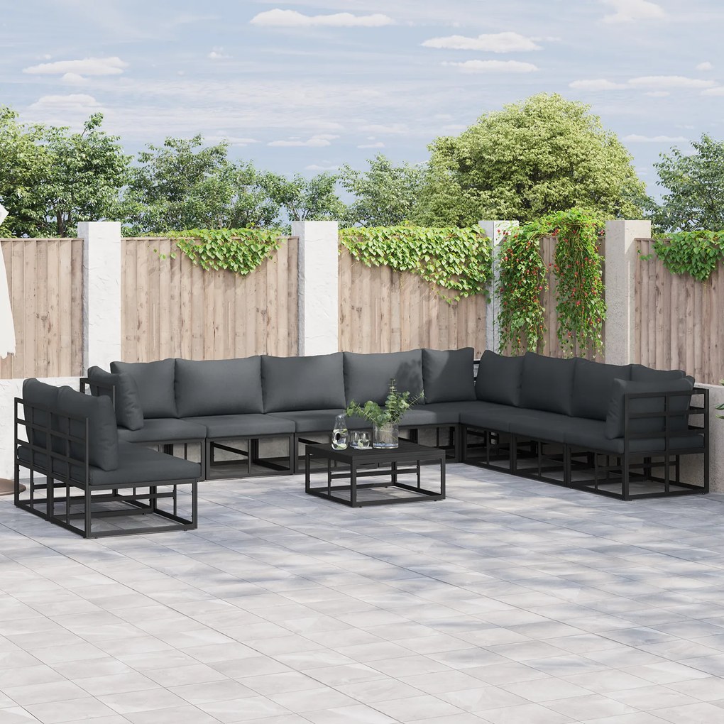 vidaXL Σετ Καναπέ Κήπου 10 pcs Μαύρο 353 x 283 x 71 εκ. Αλουμίνιο
