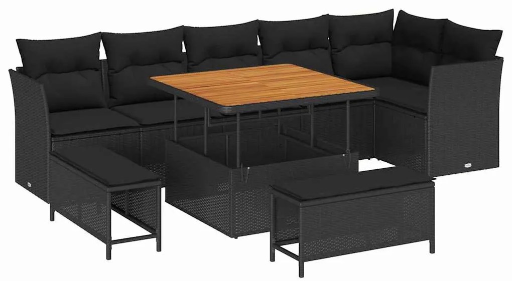 vidaXL Σετ Καναπέ Κήπου 9 pcs Μαύρο συνθετικό ρατάν