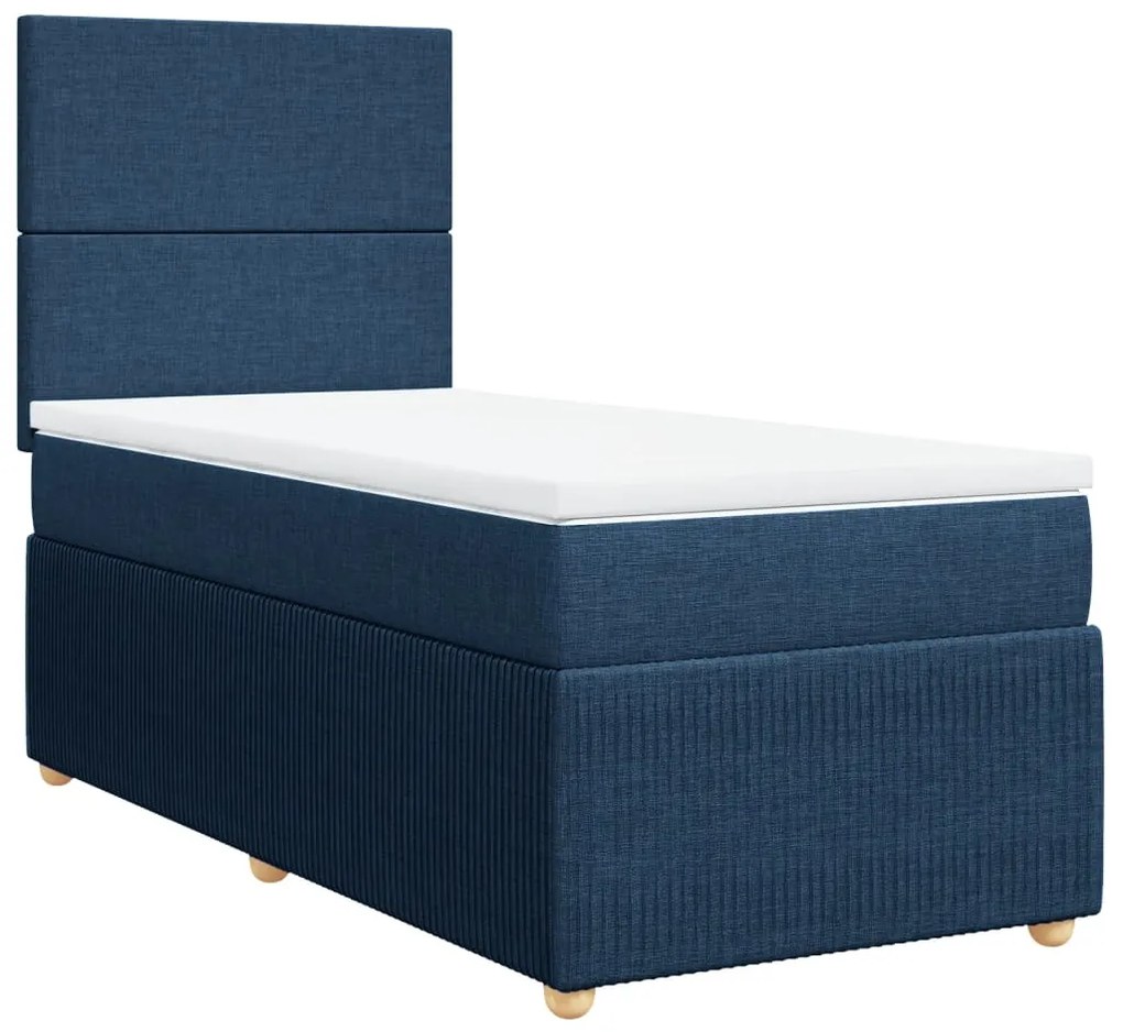 Κρεβάτι Boxspring με Στρώμα Μπλε 80x200 εκ. Υφασμάτινο - Μπλε