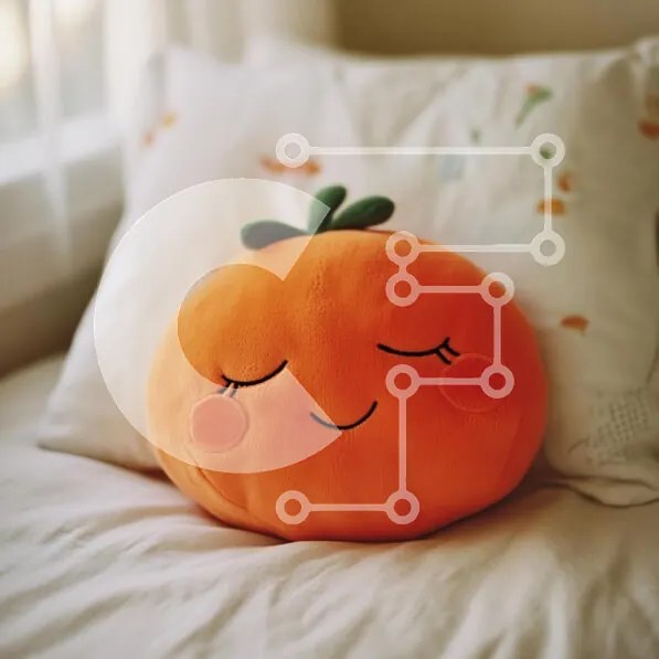 Intra Συλλεκτικό Ξύλινο Παζλ Plywood 4mm - Χαμογελώντας βελούδινο πορτοκαλί μαξιλάρι στο κρεβάτι Σε Ξύλινο Κουτί - Διαστάσεις: 10x10 cm – 25 κομμάτια