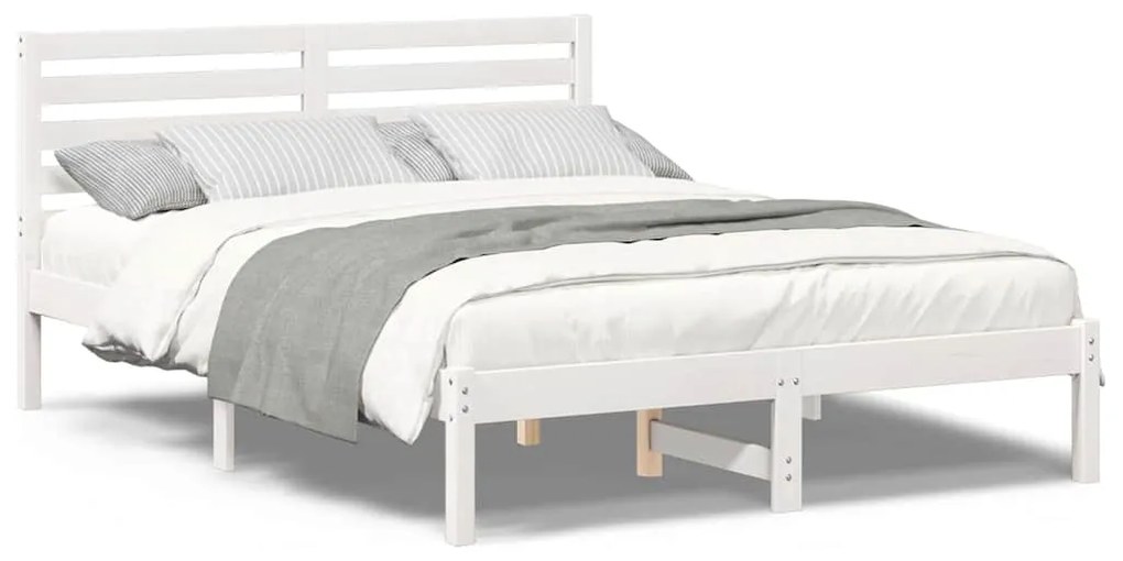 vidaXL Σκελετός Κρεβατιού Λευκό 135 x 190 cm Μασίφ ξύλο πεύκου