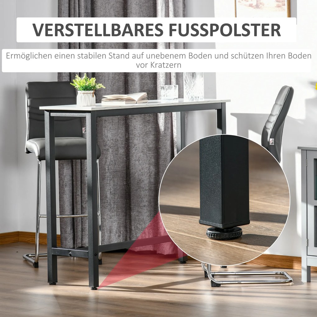 HOMCOM Τραπέζι μπαρ σε όψη μαρμάρου, ατσάλινο πλαίσιο, ρυθμιζόμενα πόδια, 120x40x100 cm, Λευκό/Μαύρο