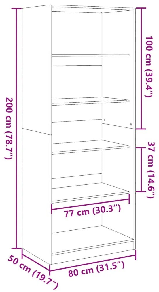 Ντουλάπα Καφέ Δρυς 80x50x200 εκ. από Επεξεργασμένο Ξύλο - Καφέ