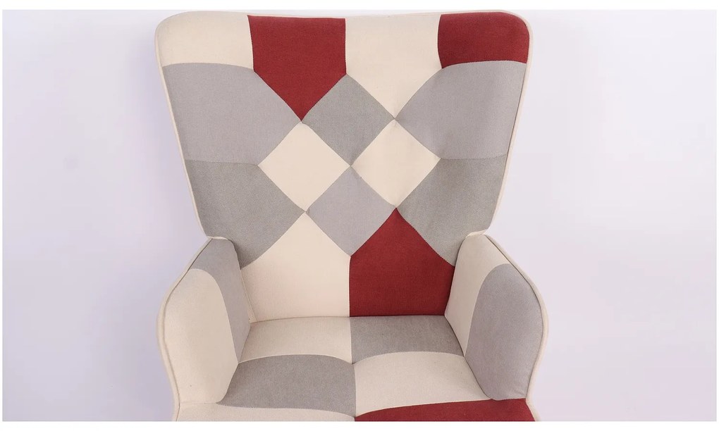 Πολυθρόνα ArteLibre BRIAR Μπορντό/Γκρι Patchwork Ύφασμα/Ξύλο 73x69x96cm