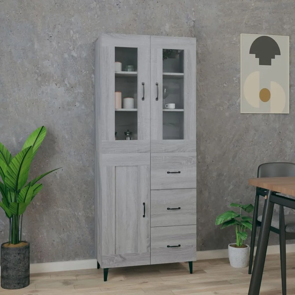 vidaXL Ντουλάπι Γκρι Sonoma 69,5 x 34 x 180 εκ. Επεξεργασμένο Ξύλο