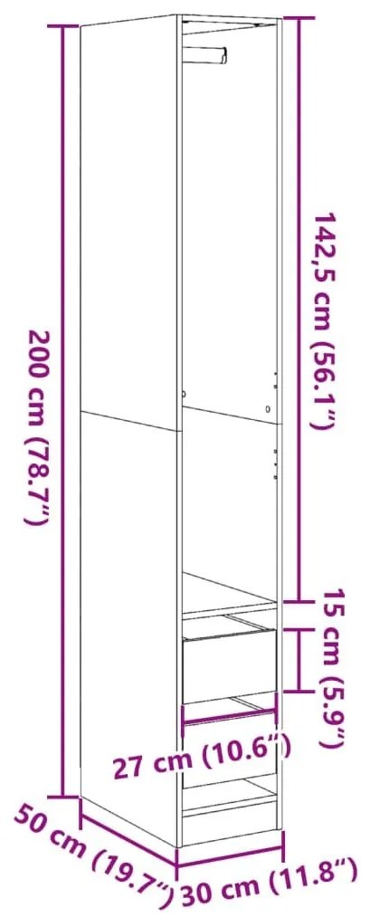 Ντουλάπα Γκρι Sonoma 30x50x200 εκ. από Επεξεργασμένο Ξύλο - Γκρι