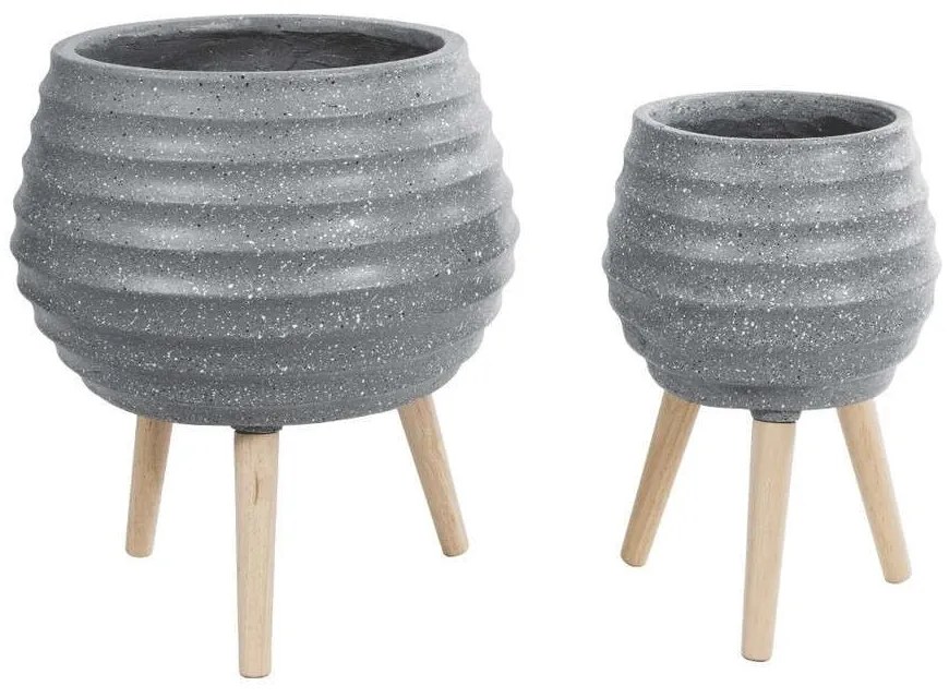 Κασπώ Δαπέδου Maryland (Σετ 2Τμχ) 20568 Grey-Natural GloboStar Wood,Cement