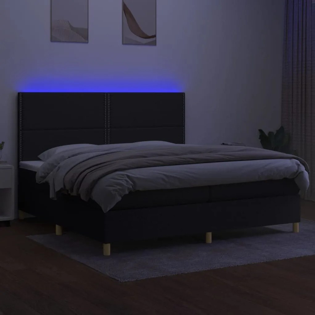 vidaXL Κρεβάτι Boxspring με Στρώμα & LED Μαύρο 200x200 εκ. Υφασμάτινο