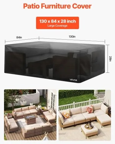 VEVOR Patio Outdoor Furniture Cover 420D Waterproof Table Chairs Sofa 130"x84"