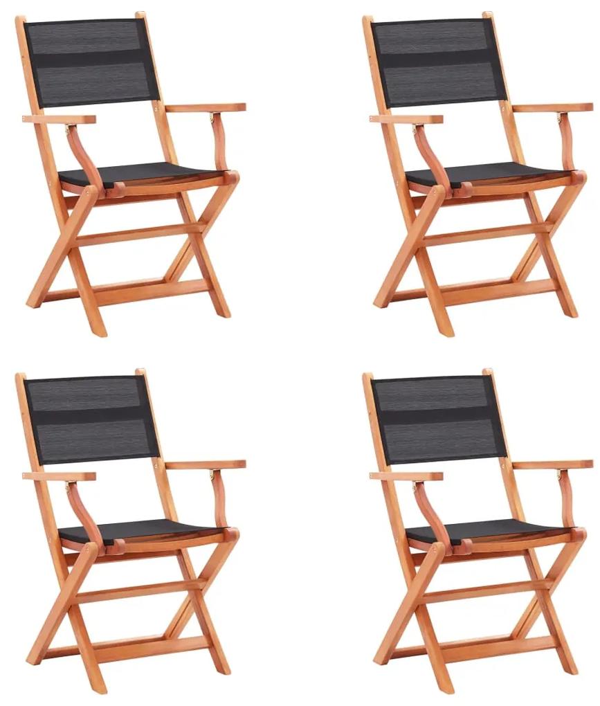 Καρέκλες Πτυσσόμενες 4τεμ. Μαύρες Μασίφ Ξύλο Ευκαλ./Τεξτιλίνη
