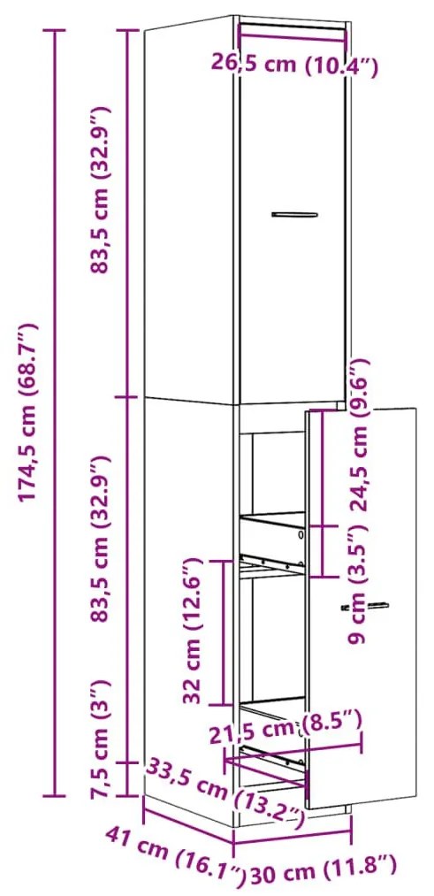 Συρταριέρα Γενικής Χρήσης Sonoma Δρυς 30x41x174,5εκ Επεξ. Ξύλο - Καφέ