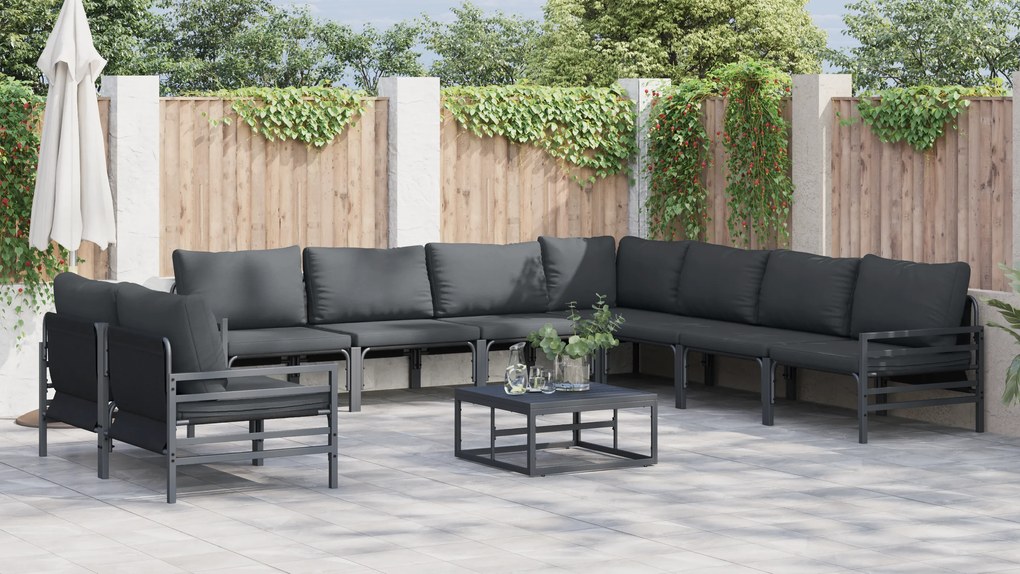 vidaXL Σετ Καναπέ Κήπου 9 pcs Ανθρακί Ατσάλι