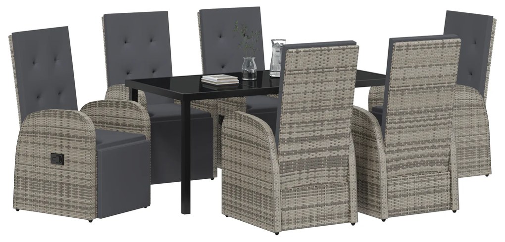 vidaXL Σέτ φαγητού για κήπο με μαξιλάρι 7 pcs Γκρι συνθετικό ρατάν