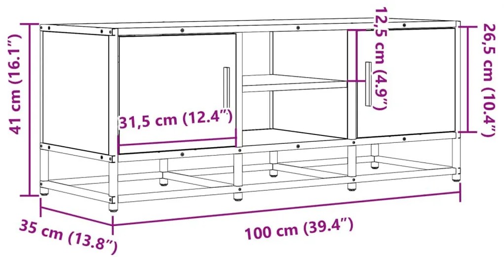 Έπιπλο Τηλεόρασης Καφέ Δρυς 100x35x41 εκ Επεξ. Ξύλο/Μέταλλο - Καφέ