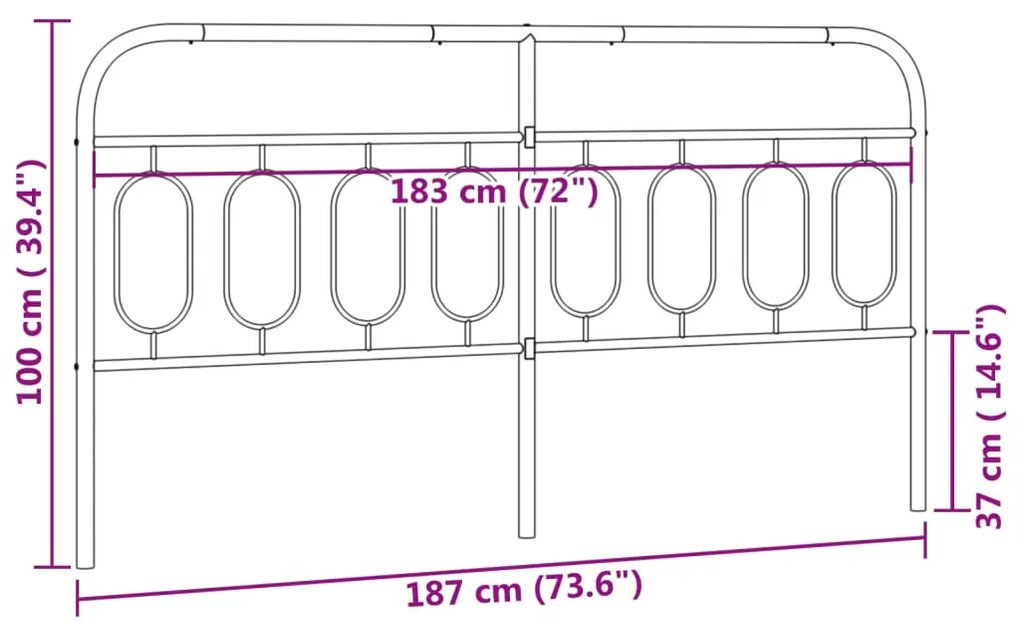 vidaXL Κεφαλάρι Μαύρο 183 εκ. Μεταλλικό