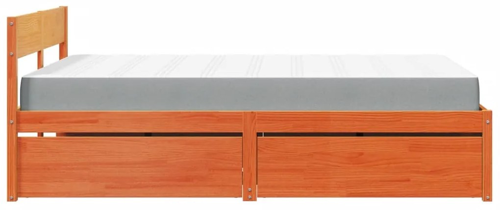 vidaXL Κρεβάτι με Συρτάρια+Στρώμα Καφέ 120x190 εκ. Μασίφ Ξύλο Πεύκου