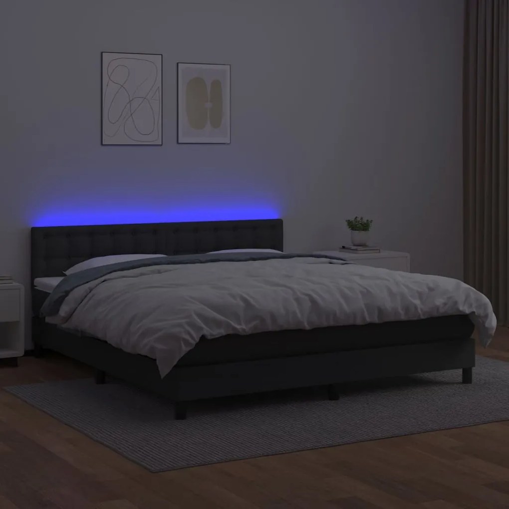 vidaXL Κρεβάτι Boxspring με Στρώμα & LED Μαύρο 180x200 εκ. Συνθ. Δέρμα