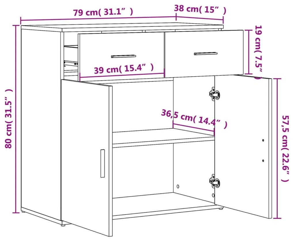 Βοηθητικά Ντουλάπια 2 Τεμ. Σκυροδέματος 79x38x80 εκ. Επεξ. Ξύλο - Γκρι