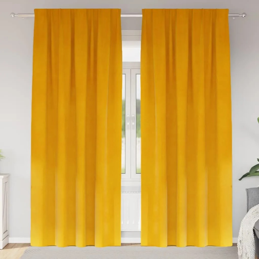 vidaXL Κουρτίνες 2 pcs κίτρινο μουσταρδί 140 x 225 cm Βελούδο