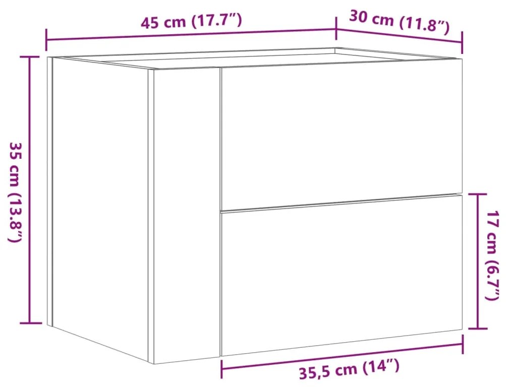 Κομοδίνο Επιτοίχιο Μαύρο 45x30x35 εκ. - Μαύρο