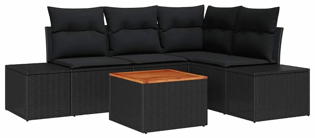 vidaXL Σετ Καναπέ Κήπου με μαξιλάρι 5 pcs Μαύρο Πολυ ράταν