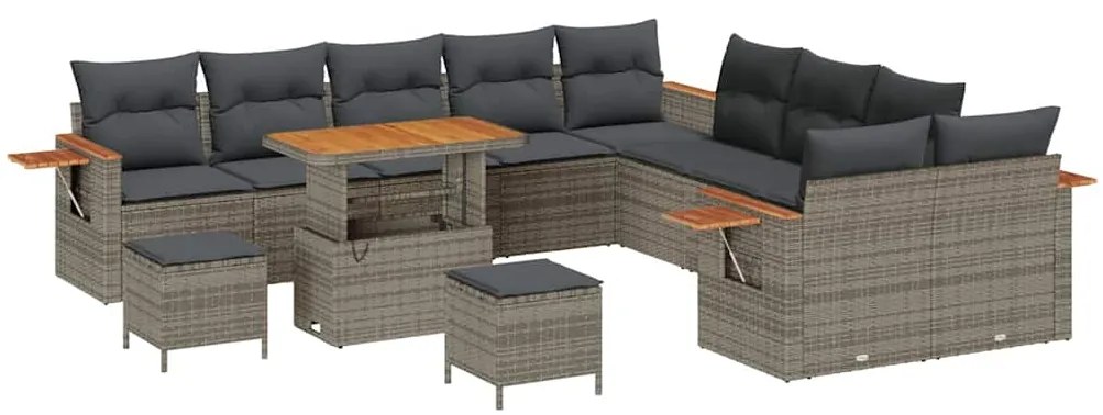 vidaXL Σετ Καναπέ Κήπου με μαξιλάρι 13 pcs Γκρι Πολυ ράταν