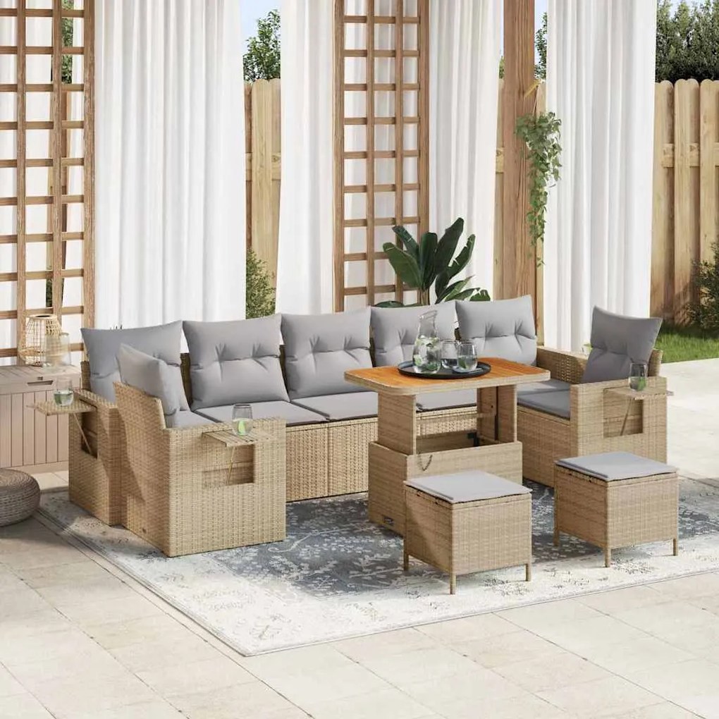 vidaXL Σετ Καναπέ Κήπου 10 pcs Μπεζ συνθετικό ρατάν