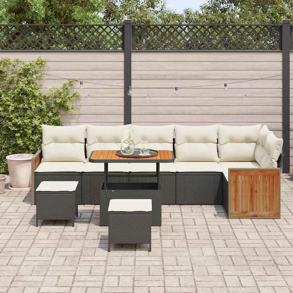 vidaXL Σετ Καναπέ Κήπου 9 pcs Μαύρο και κρεμ 90 x 55 x 71 cm