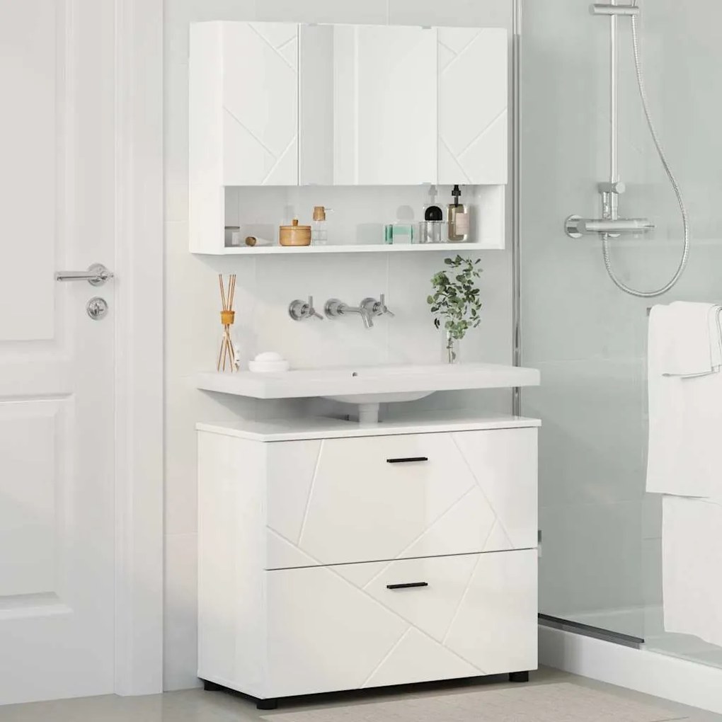 vidaXL Σετ Επίπλων Μπάνιου 2 pcs Γυαλιστερό λευκό 76,5 x 35 x 64 εκ