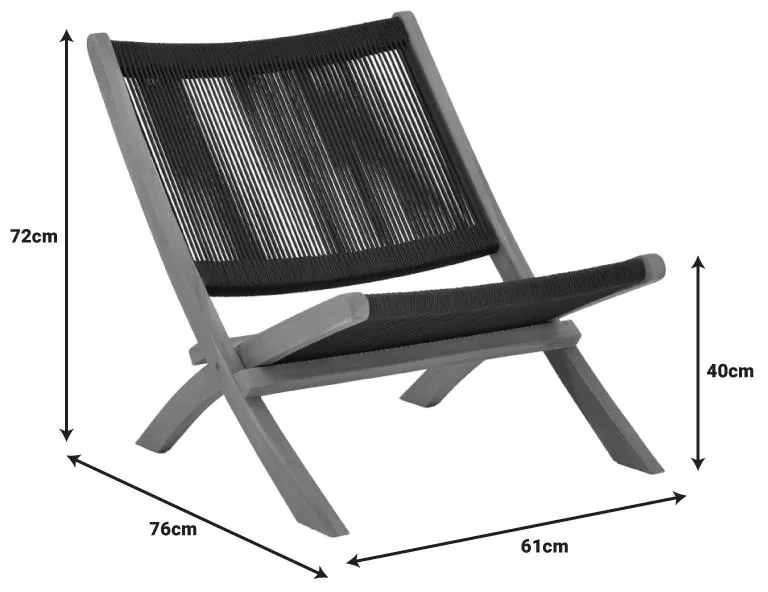 Καρέκλα Seeal teak ξύλο και σχοινί σε μαύρη απόχρωση 61x76x72εκ